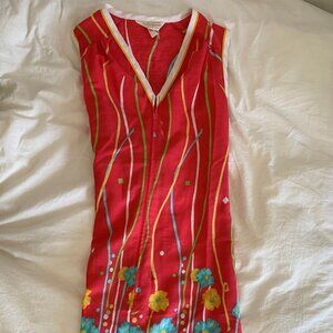 Vintage House Dress Komar 1970s Front Zip Red Floral Sz S